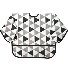 Plie Waterproof Long Sleeve Bibs for Girl or Boy, Toddler 6-24 Months, Essential Must Have for Eating, Feeding - Black Triangle