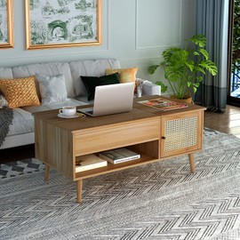 FOKWE Lift Top Coffee Table with Hidden Compartment, Big Storage Space & Adjustable Storage Shelf Lift Tabletop Dining Table for Home Living Room, Office (Walnut), 17.72D x 39.37W x 17.72H in