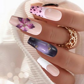 ADAIER Handmade Press On Nails, French Nails,wedding, party,Short Coffin Nails Set for Handmade,Reusable Opaque Nails in 10 Nail Kit for Women(Z-02) (Z23, S)