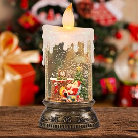 GenSwin Christmas Snow Globes with Music USB Rechargable Cable and Timer, Christmas Lantern Decorations Indoor, 1 Pcs Christmas Music Box with Red Santa and Fireplace for Winter Decor