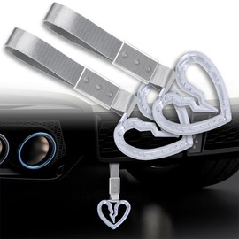 2PCS JDM Tsurikawa Ring Japanese Subway Train Bus Car Handle Cute Crystal Bubble Broken Heart Handle Nylon Hand Strap Rear Front Bumper Rings Drift Charm Car Accessory (Clear Ring/Silver Strap)