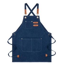 MAIGO Kids Apron - Waterproof Cotton Canvas Apron with Pockets, Kid Aprons for Cooking, Art or Kitchen Baking (blue)