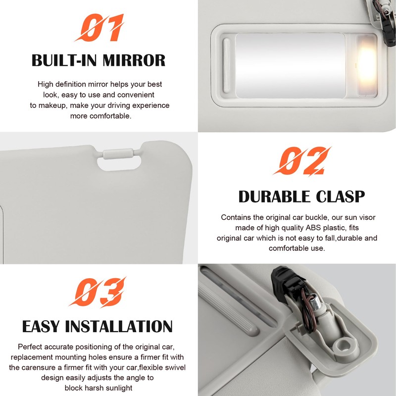 Gray Passenger Right Side Sun Visor Replacement Compatible with 2010