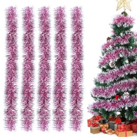 Aurasky Tinsel Garland Christmas Rose Red, Pack of 5 Christmas Garlands, Shiny Garland, Christmas Decoration, Christmas Tree Decoration, Garland, Tinsel Garland, Christmas Tree Decoration