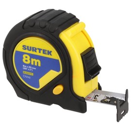Surtek B122075 Flexómetro con carcasa rubber grip 8 m x 1"