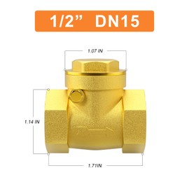 GASHER 1 válvula de retención de latón oscilante de rosca hembra de 1/2 pulgadas, prevención de reflujo, válvulas de retención unidireccional para bomba de sumidero y compresor de aire, aire de gas, aceite combustible y agua