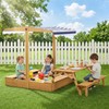 Haverchair Kids Wooden Sandbox with Picnic Table, 2-in-1 Large Sand