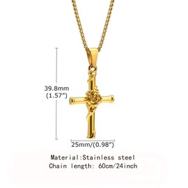 GIVUFUN Men Women Cross Rose Pendant Necklace with 24 Inch Stainless Steel Chain for Birthday,Gold Color