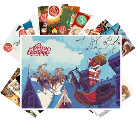 PIXILUV Vintage Postcards (24 pcs 4"x6" each) Santa's Christmas in the North Pole Vintage Christmas Postcards Retro Greeting Card Poster Reprint