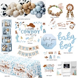 YJDFWAUT Cowboy Baby Shower Decorations Party Supplies for Boy, A Little Cowboy is on the Way Decorations, Western Baby Shower Decor, Cowboy Rodeo Baby Shower