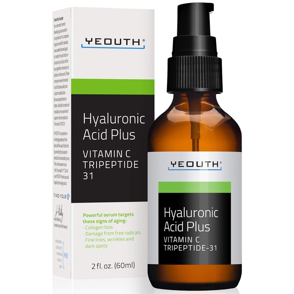 Hyaluronic Acid Plus Serum with Vitamin C Serum for Face, Hydrating Serum, Face Care for Wrinkles, Dark Spot & Dull Skin, Anti Aging Serum, Face Serum for Women & Men, Skin Care Product by YEOUTH