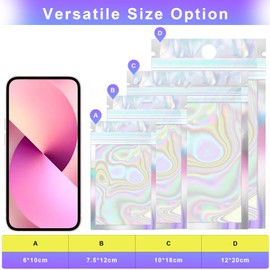 Tarocat Baggies Baggys Mylar Bags, Pack of 100 Aluminium Foil, Mylar Bags, Zip Bag with 10 x 18 cm, Rainbow Colours, Plastic, Package Material, Zip