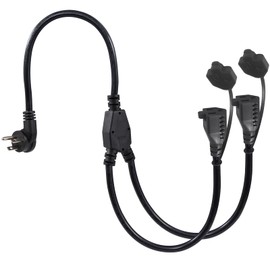 Cable de extensión de alimentación para exteriores de 2 pies divisor de 2 vías, enchufe de pared plana negro, cable de extensión corto de 3 puntas en Y con 2 tomas, 125 V, 13 A, 16 AWG, 1 a 2