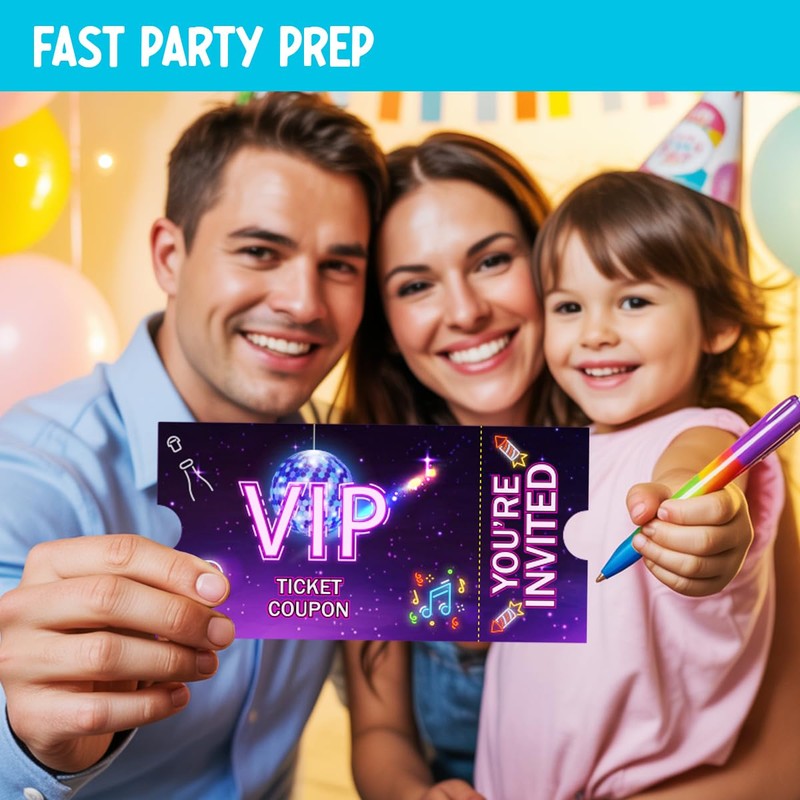 Doguiei Neon Vip Birthday Party Invitations, Purple VIP Invitations Card