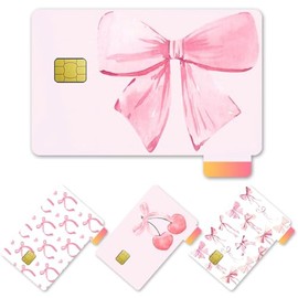 VAkadamy 4pcs Credit Card Skin Stickers - 4 Pcs Print Debit Card Skin Stickers, Colorful Removable Waterproof Decal Cover Set for DIY Key, Transportation (Pink Bow)