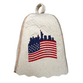 HatynkaUA Sauna Hat for Men - Traditional Finnish Sheep's Wool Felt Banya Hat - American Flag White, X-Large