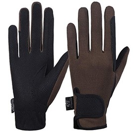 AFE Ladies Horse Riding Gloves Track Fabric Gloves Synthetic Leather Equestrian Black Stretch Fabric (Small)
