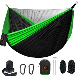 Camping Hammock, Portable Hammocks with Mosquito Net,Lightweight Nylon Parachute Hammock with 10ft Tree Straps,Camping Gear Must Haves for Travel Hiking Backpacking Beach Patio