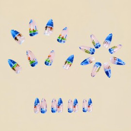 Sea Press on Nails Almond Press on Nails Ocean Themed Press on Nails Ocean Blue False Nails with Glue Kits Fake Nails Almond Ocean Themed Press on Nails Ocean Blue False Nails