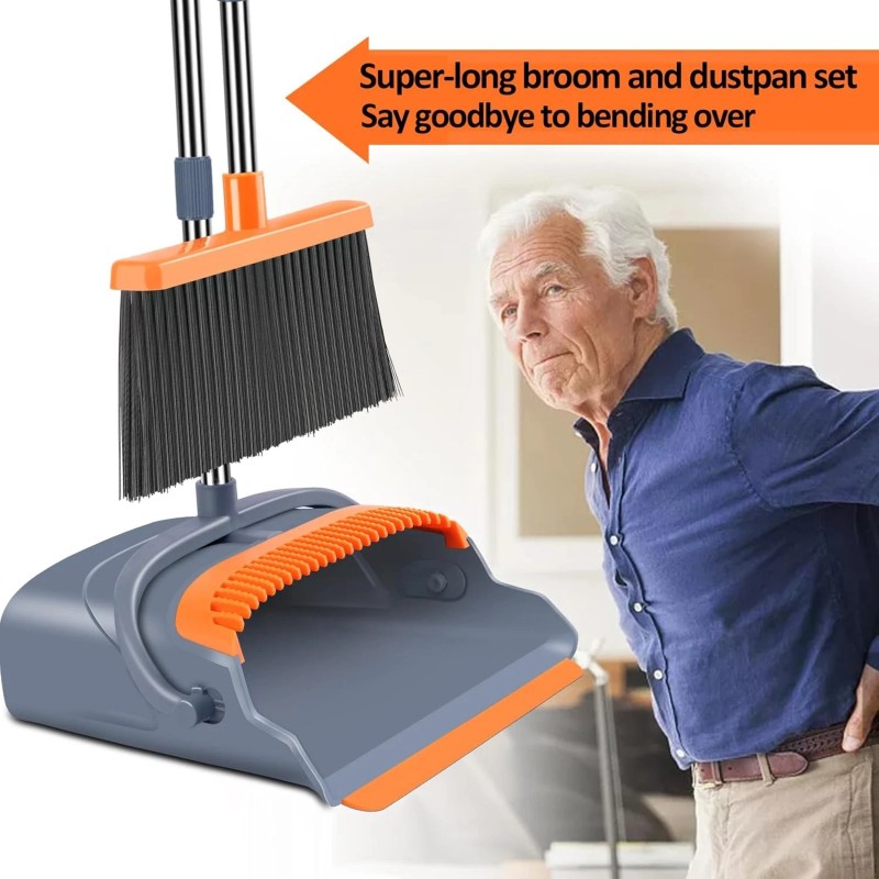 kelamayi Upgrade Broom and Dustpan Set, Self-Cleaning with Dustpan Teeth,