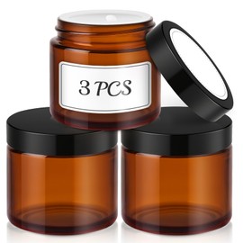 Bumobum 2oz Small Glass Jars with Lids, 3 Pack Round Amber Glass Cosmetic Jars with Inner Liners, 60ml Lotion Container for Sample, Cream, Lotion, Honey, Powder, Jelly | Home & Beauty