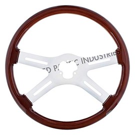 United Pacific 88217 Steering Wheel, Wood Rim, with Chrome Spokes