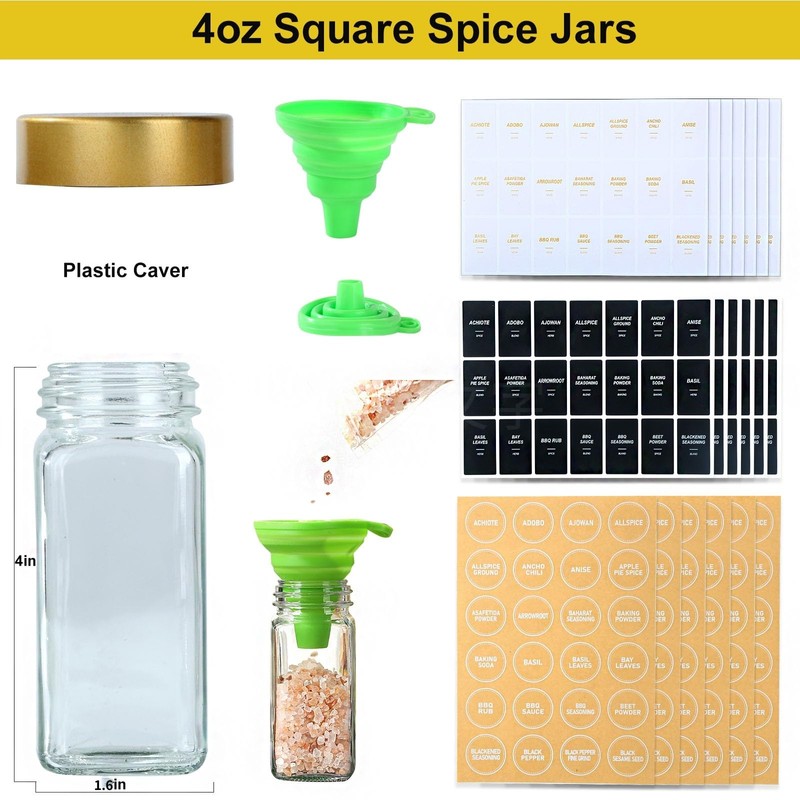 JARXSUN Glass Spice Jars with Label, 36 Pcs Spice Jars