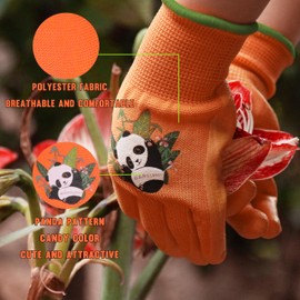 HANDLANDY Kids Gardening Gloves for Kids Age 2-13, 3 Pairs Rubber Coated Gardening Gloves for Kids Little Girls Boys Teens (Orange, Size 3)