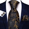 Hi-Tie Mens Black Gold Tie and Handkerchief Set Silk Floral