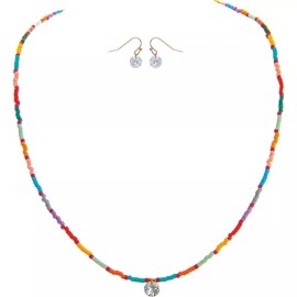 N/A Gold Multicolored Tube Bead Cubic Zirconia Drop Earrings Set