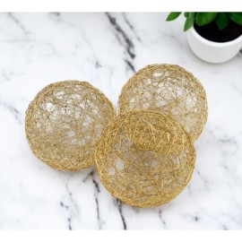 Homeroots Set of Three Gold Wire Five Inch Decorative Orbs