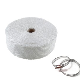 Eagles Fireproof Pipe Wrap, (2inch x 16Ft, with 2 Clamps) Tent Stove Pipe Wrap Anti Scalding Chimney Ribbon Stove Pipe Insulation Tent Protector Flue Protector Stovepipe Ribbon (White)