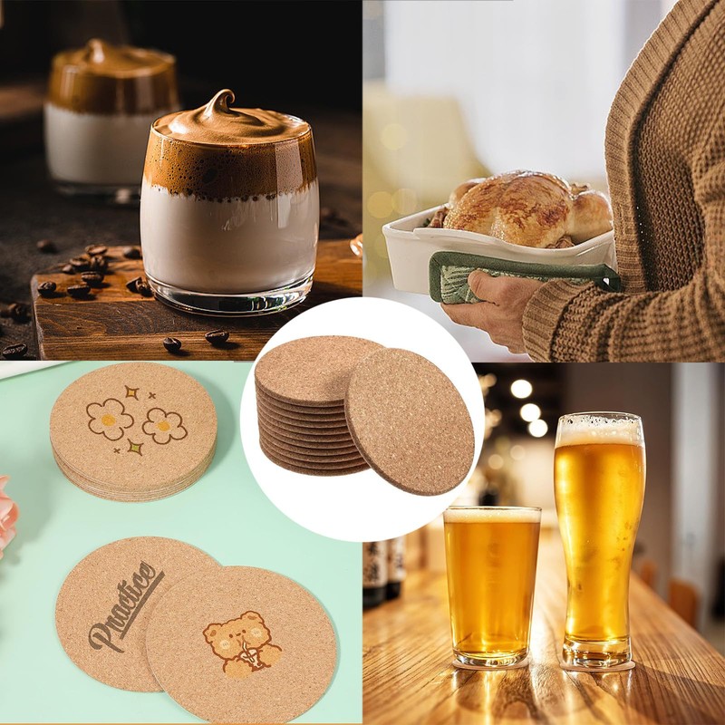 60 PCS Drinks Coasters Mats Heat-Resistant Cork Drink Coasters for