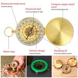 Camping Survival Compass Hiking Survival Compass Glow in the Dark Compass for Camping Hunting Outdoor Camping Survival Compass Hiking Survival Luminous Compass with Whistle for Camping