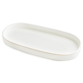 10x5 Bathroom Vanity Tray, Oval Ceramic Decorative Perfume Candle Tray for Bathroom/Kitchen Counter, White