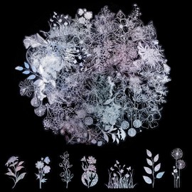 Dokpav 100 Pcs Holographic Stickers, Holographic Glitter Flower Sticker, PET Waterproof Transparent Resin Stickers for DIY Art Craft Scrapbook Journal Notebook Album Laptop Diary Planner Water Bottle