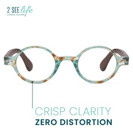 2SeeLife Aqua Blue TR-90 Retro Round Reading Glasses for Men & Women – Premium Designer Readers with Solid & Sturdy Frame, Spring Hinges, Scratch Resistant, Small & Narrow Fit, Strength 2.75