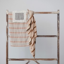 Creative Co-Op Striped Cotton Double Cloth Printed Baby Blanket in Bag, Cream and Rose
