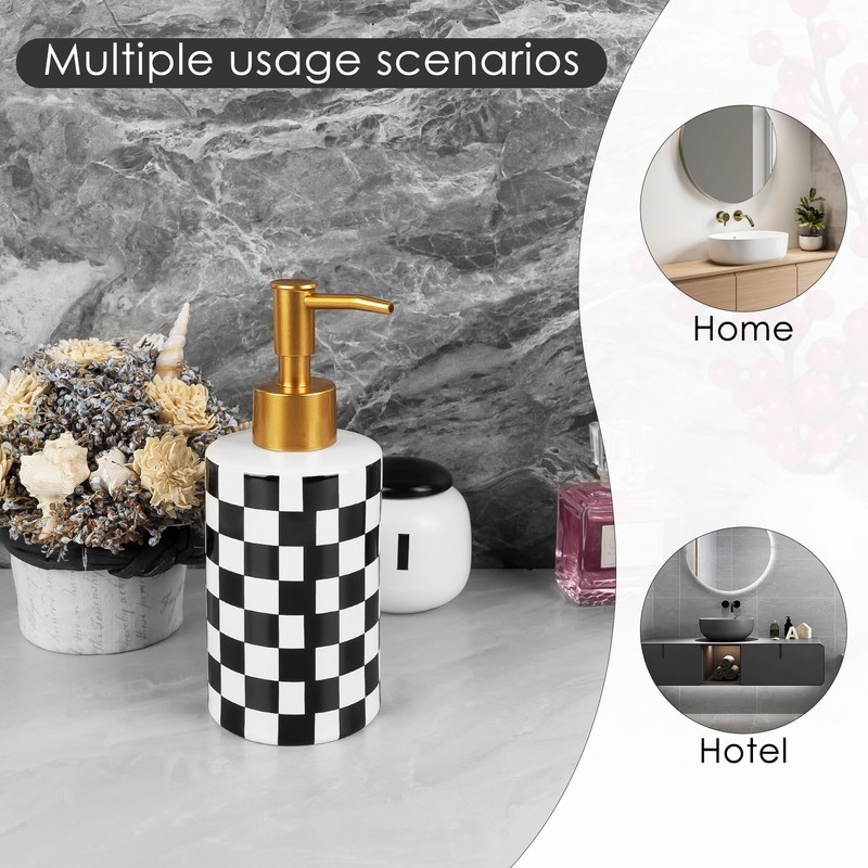 DODAMOUR 2 Pack Ceramic Soap Dispenser, 10oz Modern Checkerboard Hand