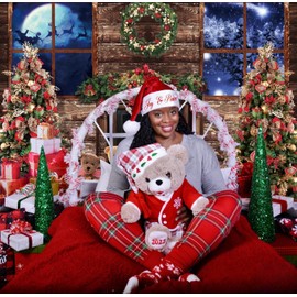 8x6ft Christmas Fireplace Photography Backdrop Christmas Theme Party Decorations Banner Indoor Christmas Trees Picture Window Scene Photo Background Photo Booth Props