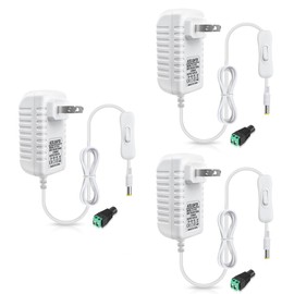 12V Power Supply, 12 Volt 2A 24W DC Power Supply with On Off Switch, White Switching LED Power Adapter, AC 110V to 12V Transformer Plug for LED Strip Lights with 5.5/2.1 DC Female Connector, 3 Pack
