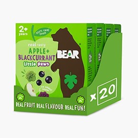 BEAR Apple & Blackcurrant Paws - Delicious Real Fruit - Suitable for 2+ years - Healthy - 20g - 4 x 5 Packs (Pack of 20)
