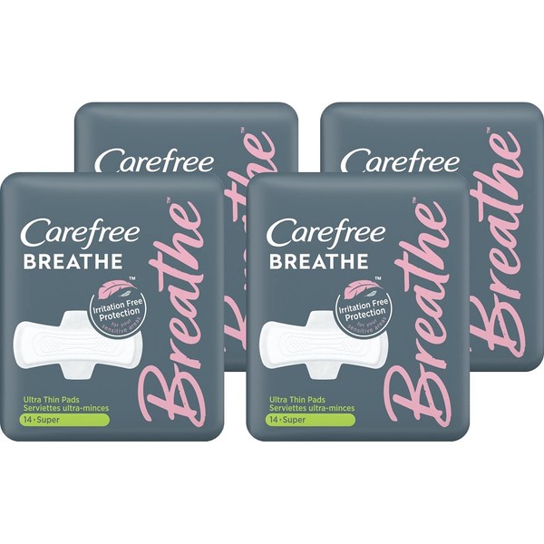 Carefree Breathe Super UT Pads 14 Count, Pack of 4