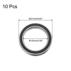 sourcing map 10pcs 6702-2RS Deep Groove Ball Bearings, Chrome Steel Double Rubber Sealed Bearing 15mm x 21mm x 4mm