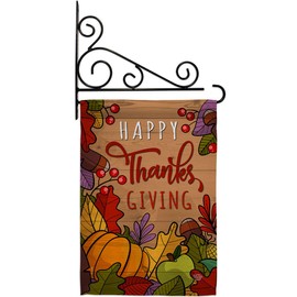 Ornament Collection Happy Thanks Garden Flag Set Wall Holder Fall Thanksgiving Turkey Give Gobble Pumpkin Season Autumntime Cornucopia House Banner Small Yard Gift Double-Sided, Made in USA
