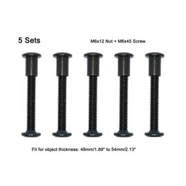 Screw Post Fit for 5/16 inch(8mm) Hole Dia, Male M6x45mm Female 12mm Hex Drive Binding Bolts for Leather Wood Furniture, Carbon Steel Black 5 Sets