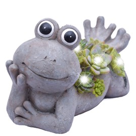 Valery Madelyn Gardening Goods 7.3 Inch Solar Light Outdoor Waterproof Frog Gardening Garden Ornament Object Home Decor Cute Birthday Present Outdoor Decoration Animal Resin