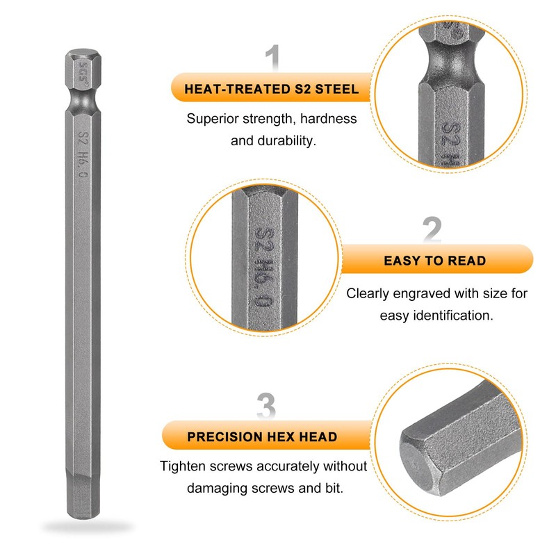 sourcing map H6.0 Hex Head Drill Bit Wrench 6mm Metric