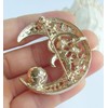 1.97" Pearl Austrian Crystal Half Moon Brooch Pin Pendant UKB5817
