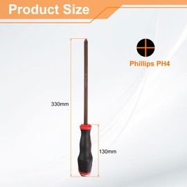 HARFINGTON 2pcs PH4 Phillips Screwdriver #4 12.99" Magnetic Screwdrivers 5.12" Heat-Treated S2 Alloy Steel with Ergonomic Handle for DIY Repairing, Red Brown